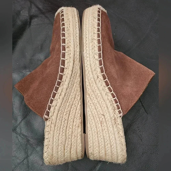 Banana Republic ESPADRILLE  WEDGE MULE Suede Brown Jute basket weave Sz 6.5 US - Picture 6 of 14